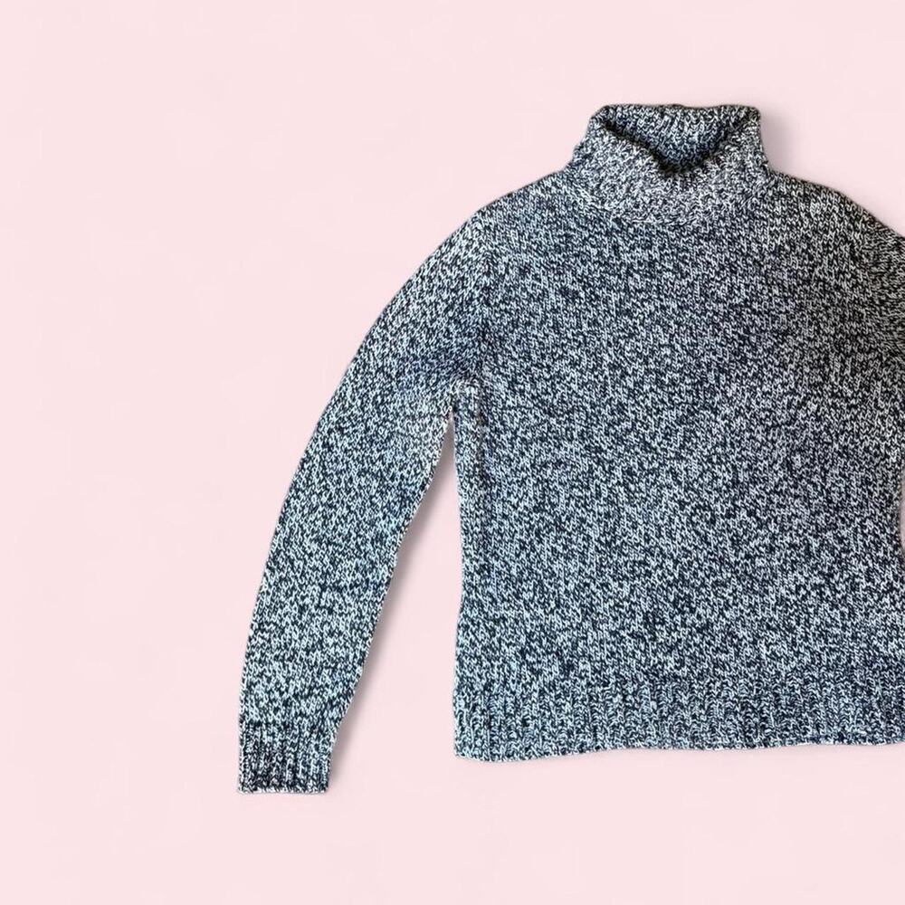 Lands' End Y2K Era Salt and Pepper Speckled Turtleneck Sweater 100% Cotton